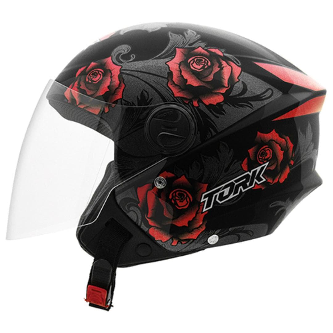 CAPACETE NEW LIBERTY THREE FLOWERS VERMELHO/PRETO BRILHANTE N°56