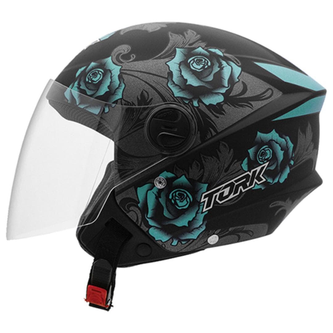 CAPACETE NEW LIBERTY THREE FLOWERS AZUL/PRETO FOSCO N°56