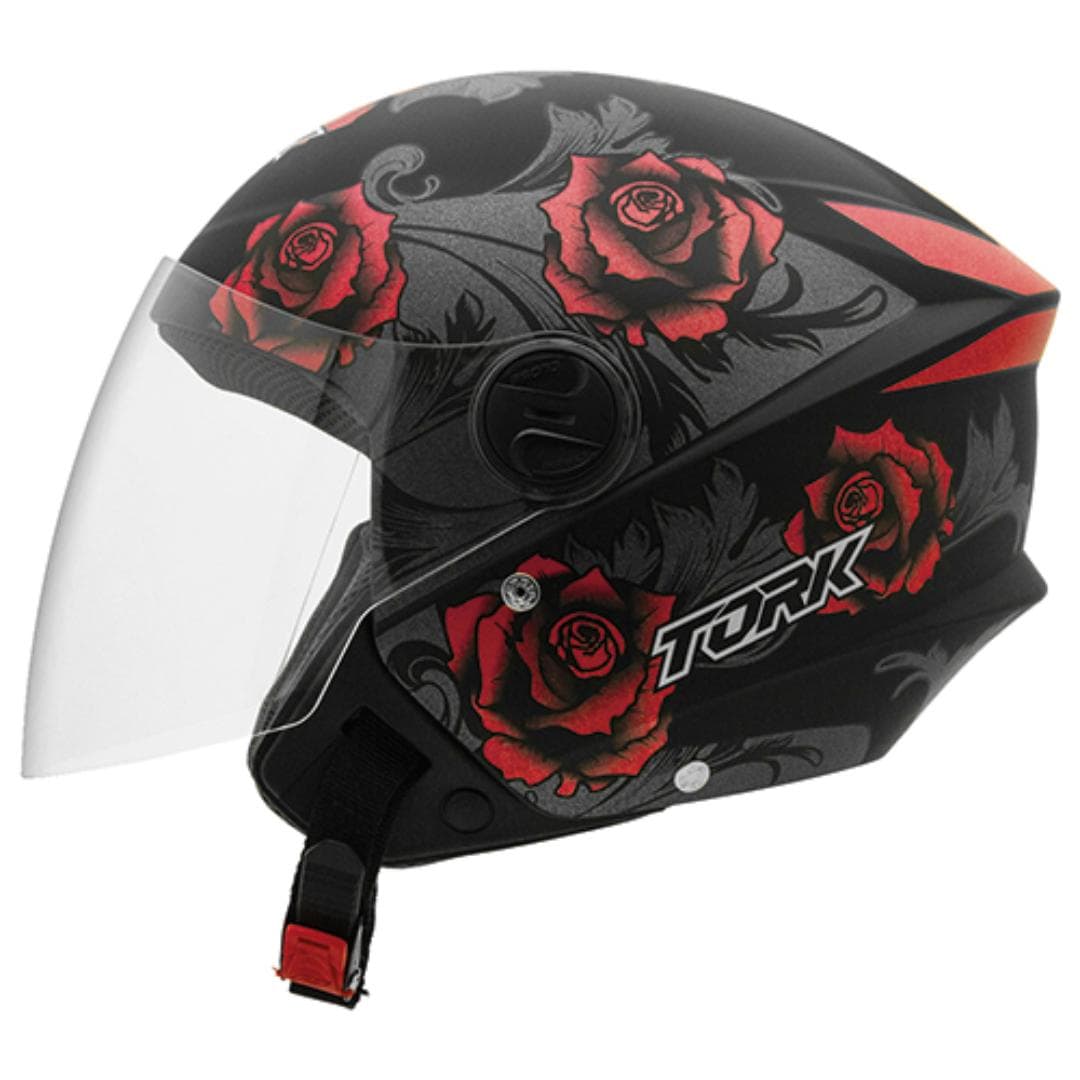 CAPACETE NEW LIBERTY THREE FLOWERS VERMELHO/PRETO FOSCO N°56