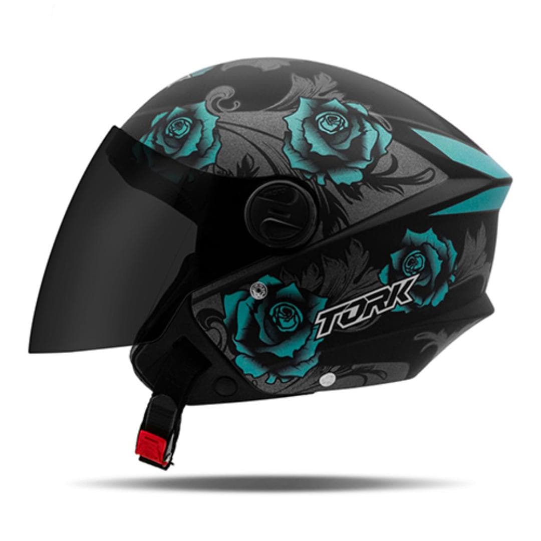 CAPACETE NEW LIBERTY THREE FLOWERS AZUL/PRETO FOSCO N°58