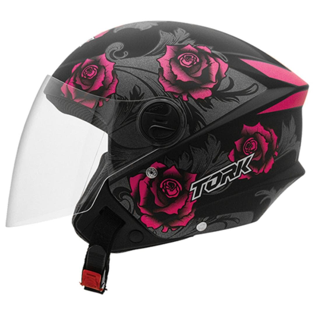 CAPACETE NEW LIBERTY THREE FLOWERS PINK/PRETO FOSCO N°58