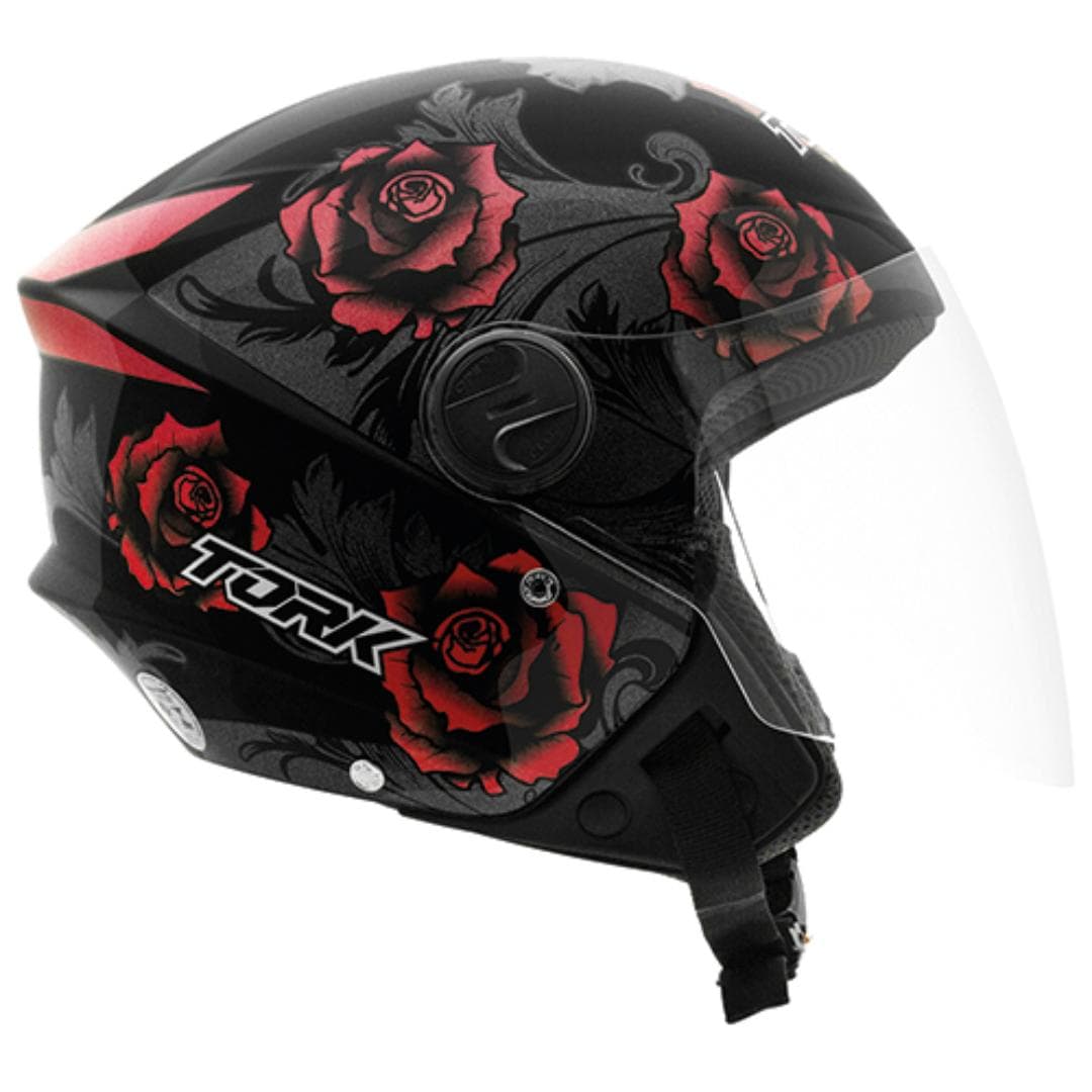 CAPACETE NEW LIBERTY THREE FLOWERS VERMELHO/PRETO FOSCO N°58