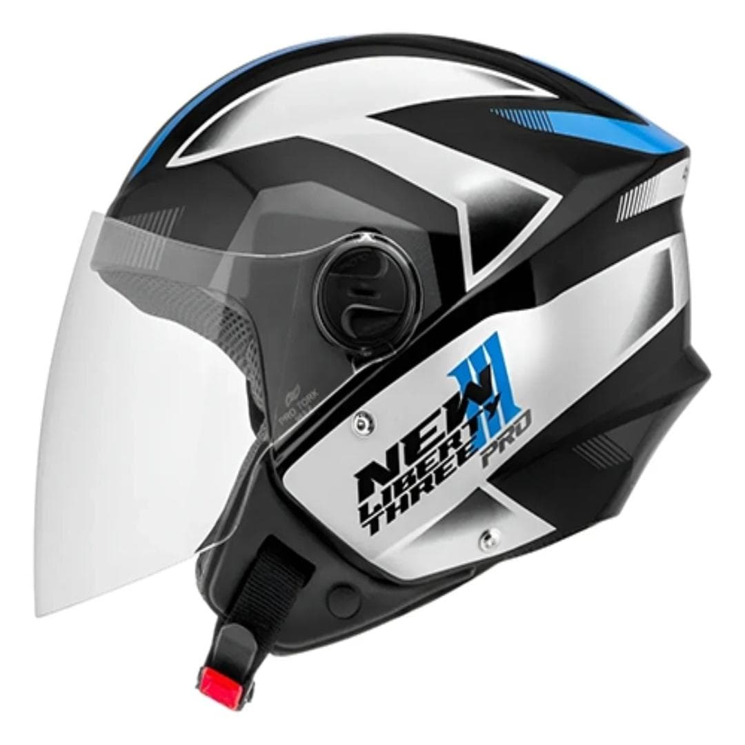 CAPACETE NEW LIBERTY THREE PRO PRETO/AZUL BRILHANTE N°56