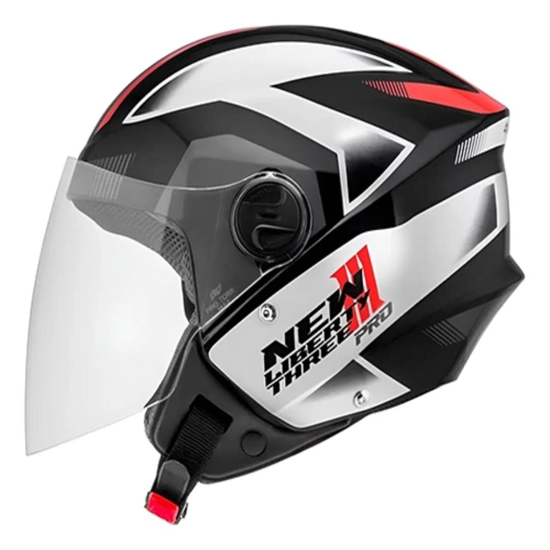 CAPACETE NEW LIBERTY THREE PRO PRETO/VERMELHO BRILHANTE N°56
