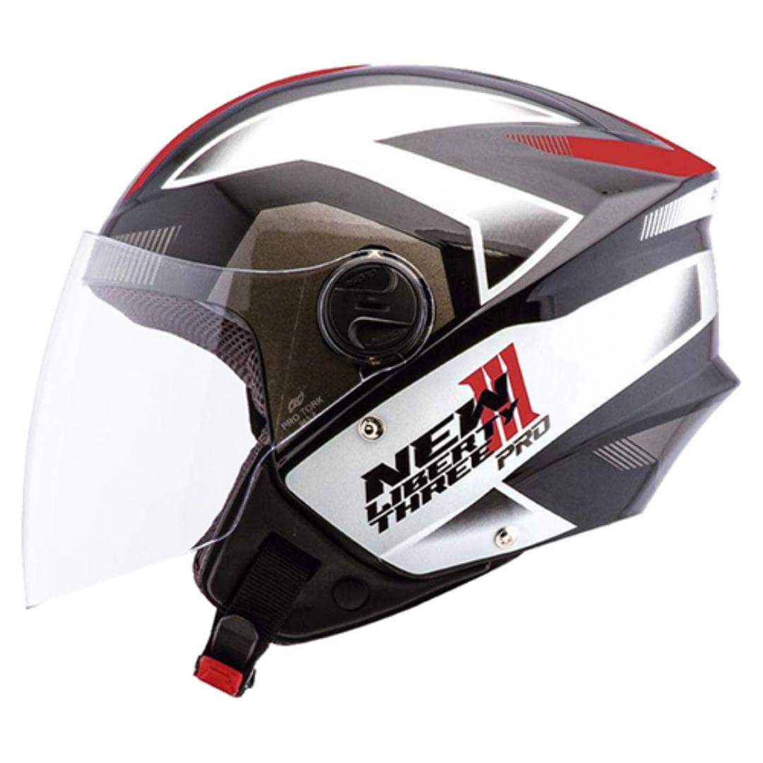 CAPACETE NEW LIBERTY THREE PRO PRETO/VERMELHO BRILHANTE N°58