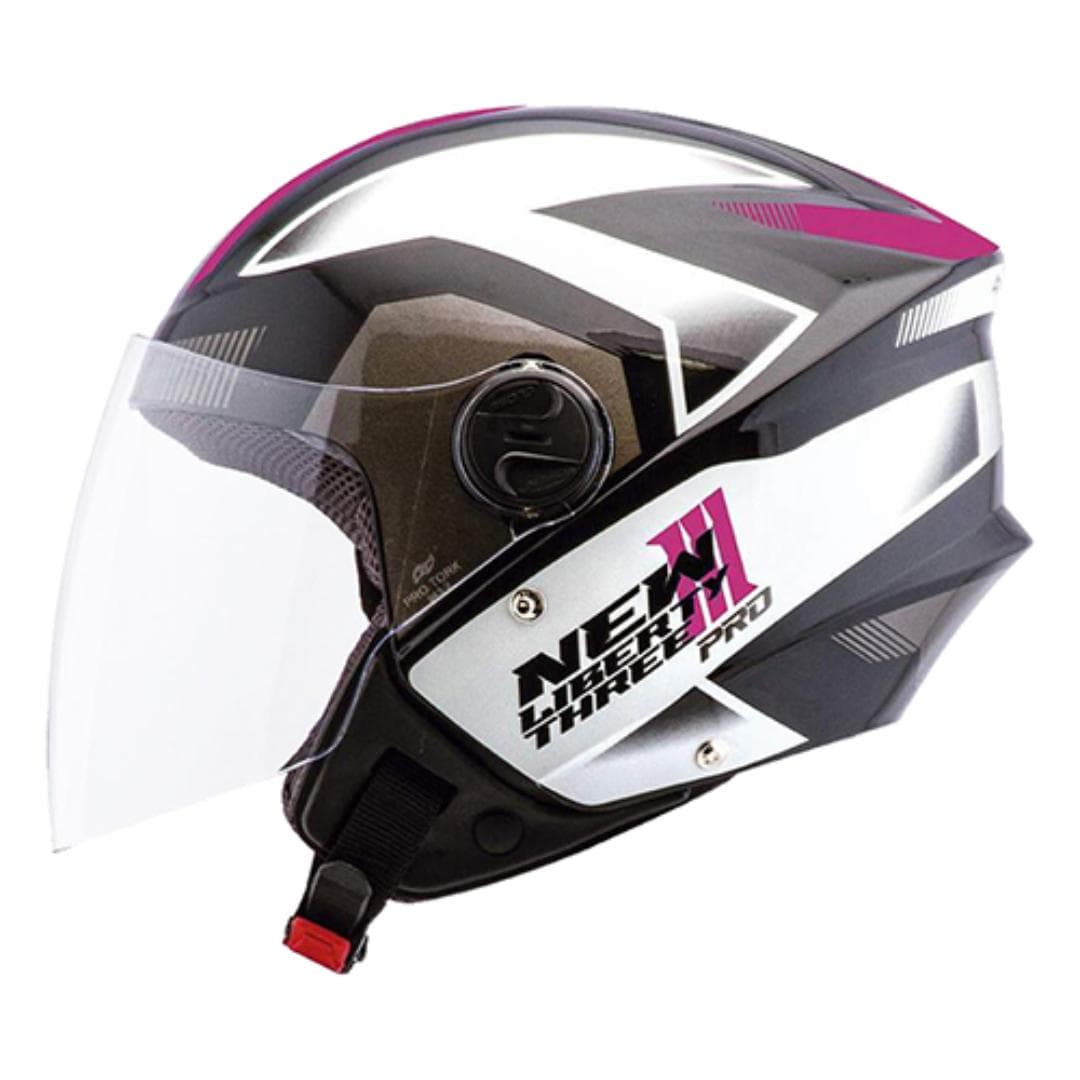 CAPACETE NEW LIBERTY THREE PRO PRETO/ROSA BRILHANTE N°56