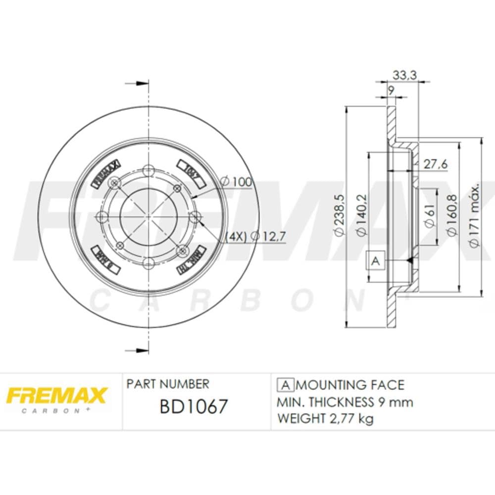 Disco Freio Solido Tras Fremax HONDA CITY SPORT 2013-2014 / HONDA CITY DX 2010-2014 / HONDA FIT DX 2011-2014