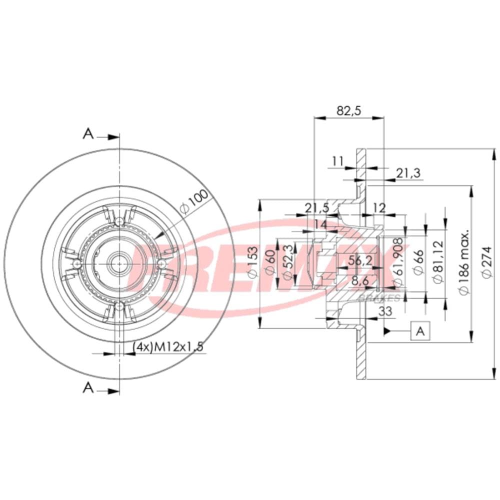 Disco Freio Ventilado Diant Fremax VOLVO S60 T5 KINETIC 2.0 2016-2018 / VOLVO V60 T6 R-DESIGN 2.0 2016-2018 / VOLVO V60 T5 R-DESIGN DRIVE-E 2.0 2014-2015