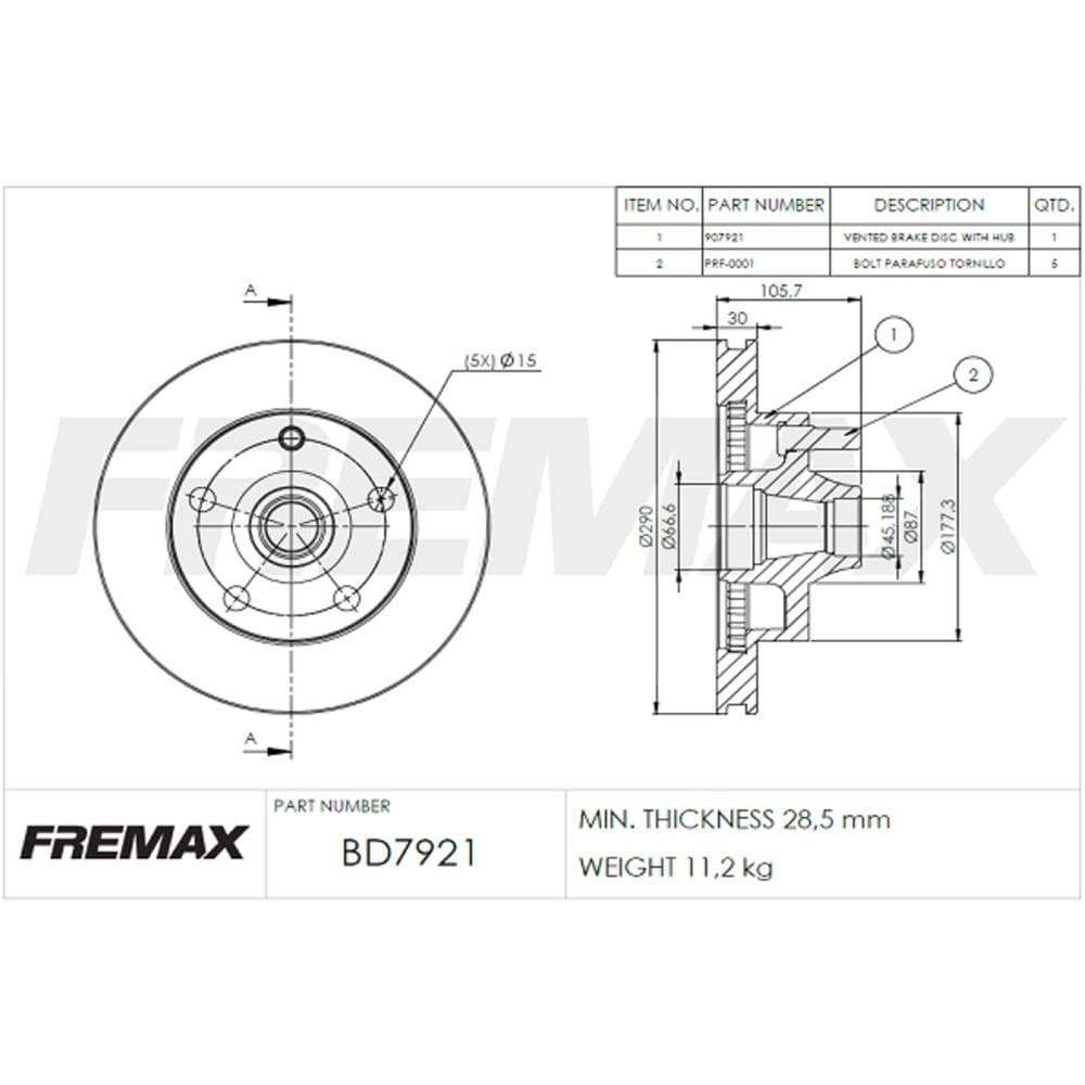 Disco Freio Ventilado Diant Fremax FORD F-1000 L 1992-1995 / FORD F-1000 LWB 1992-1995 / FORD F-1000 SUPER 3.6 1982-1992
