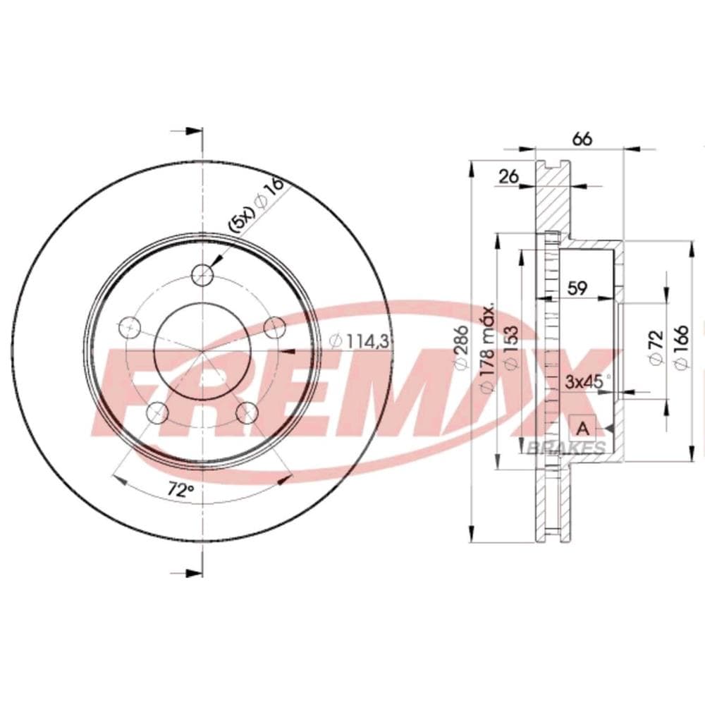 Disco Freio Ventilado Diant Fremax FORD RANGER XLT S.CAB. 1997-2001 / FORD RANGER XL R.CAB. 4X4 1997-2001 / FORD RANGER XLT R.CAB. 4X4 1997-2002